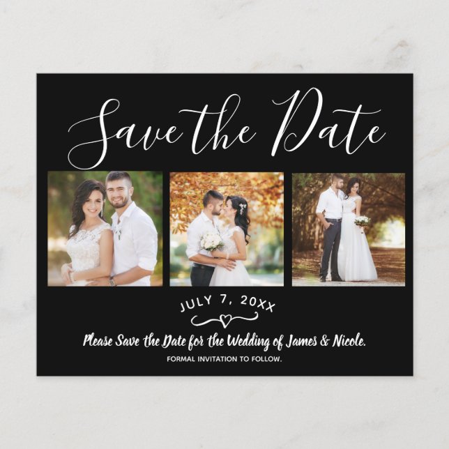 Minimal Modern Black Minimal Photo Save the Date (Front)