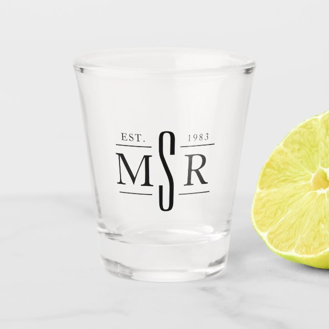 Minimal Modern Black Personalized Custom Monogram Shot Glass (Front)