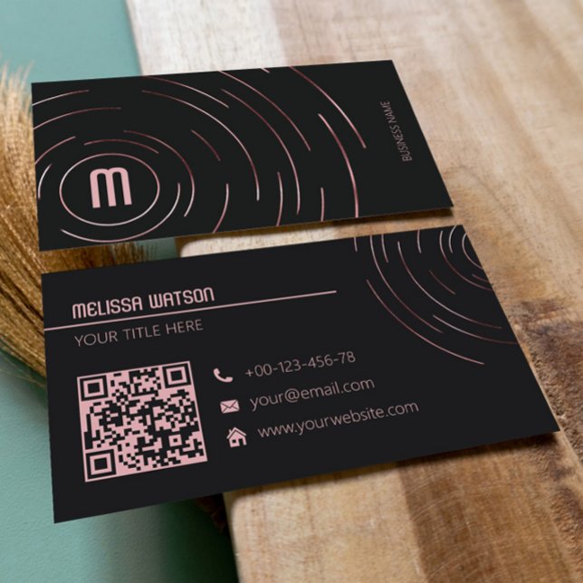Minimal modern black & rosegold feminine business card (Creator Uploaded)