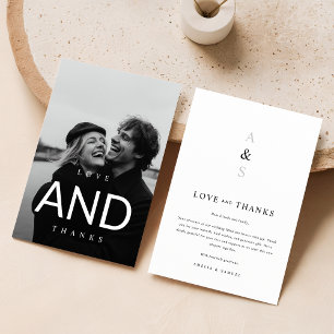 Minimal Modern Black Typography Photo Wedding Thank You Card