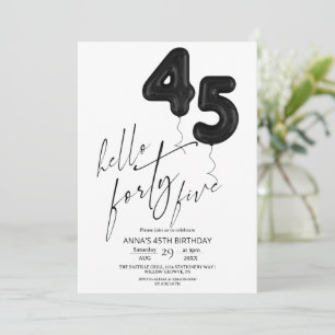 Minimal Modern Black White 45th Birthday Invitation