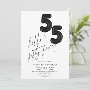 Minimal Modern Black White 55th Birthday Invitation