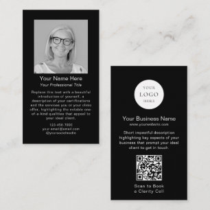Minimal Modern Black White Logo QR Code Photo Business Card