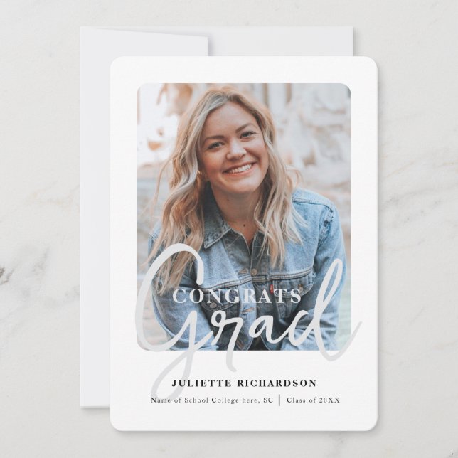 Minimal Modern Black White Photo Graduation Party Invitation (Front)