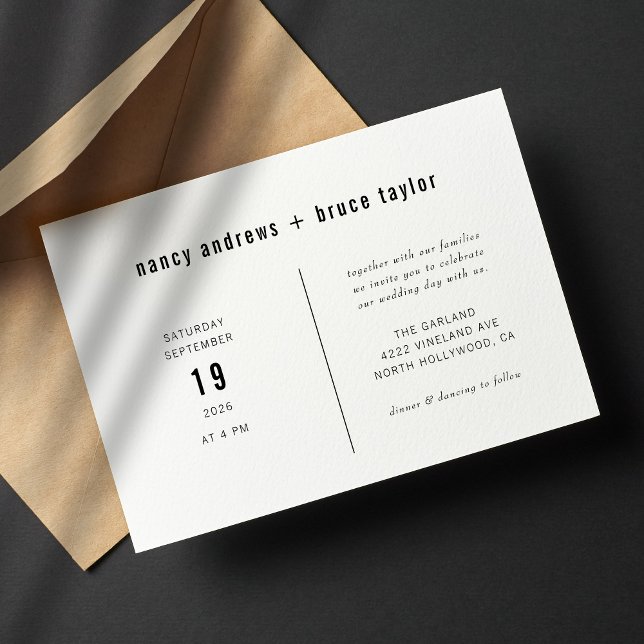 Minimal Modern Black White Typography Wedding Invitation (Creator Uploaded)