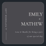 MINIMAL MODERN BLACK & WHITE TYPOGRAPHY WEDDING SQUARE STICKER<br><div class="desc">If you need any further customisation please feel free to message me on yellowfebstudio@gmail.com.</div>