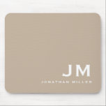 Minimal Modern Block Monogram Beige Mouse Pad<br><div class="desc">A minimalist monogram design with large typography initials in a classic block typography with your name below. This professional mousepad is perfect for home,  office or personalized gift.</div>