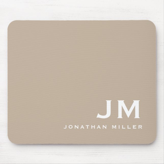 Minimal Modern Block Monogram Beige Mouse Pad (Front)