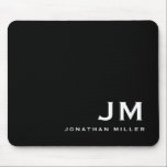 Minimal Modern Block Monogram Black Mouse Pad<br><div class="desc">A minimalist monogram design with large typography initials in a classic block typography with your name below. This professional mousepad is perfect for home,  office or personalized gift.</div>