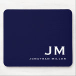Minimal Modern Block Monogram Navy Blue Mouse Pad<br><div class="desc">A minimalist monogram design with large typography initials in a classic block typography with your name below. This professional mousepad is perfect for home,  office or personalized gift.</div>