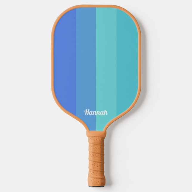 Minimal Modern Blue Stripes Monogram Pickleball Paddle (Front)