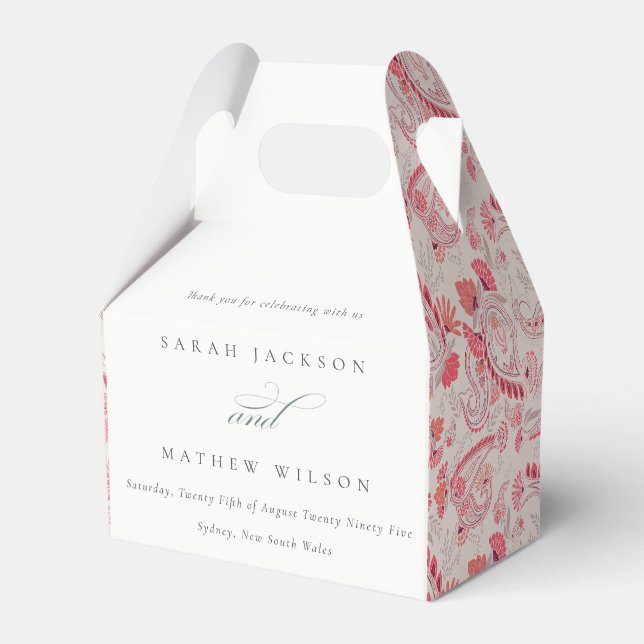 Minimal Modern Blush Paisley Typography Wedding Favor Box (Front Side)