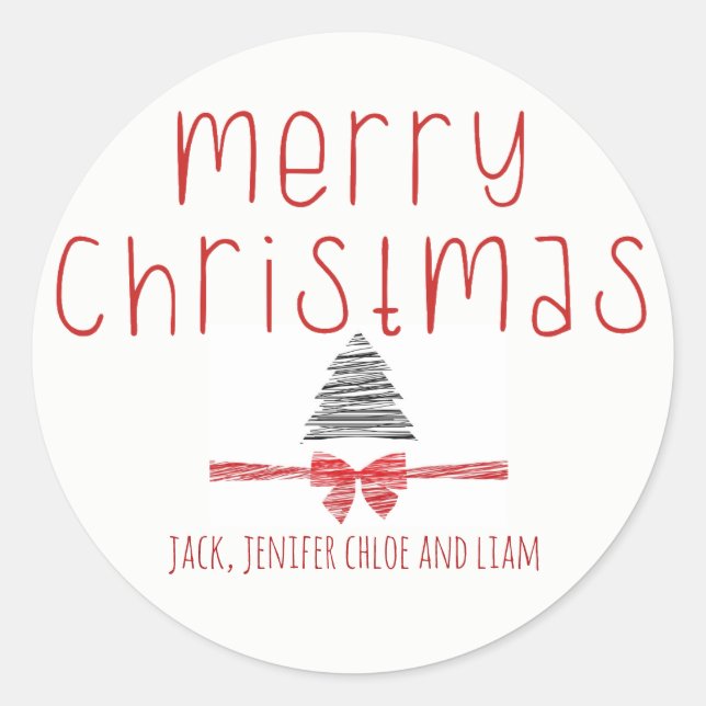 Minimal Modern Boho Chic Personalized Christmas Classic Round Sticker (Front)