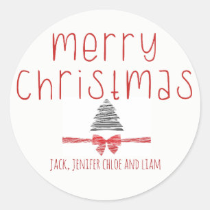 Minimal Modern Boho Chic Personalized Christmas Classic Round Sticker