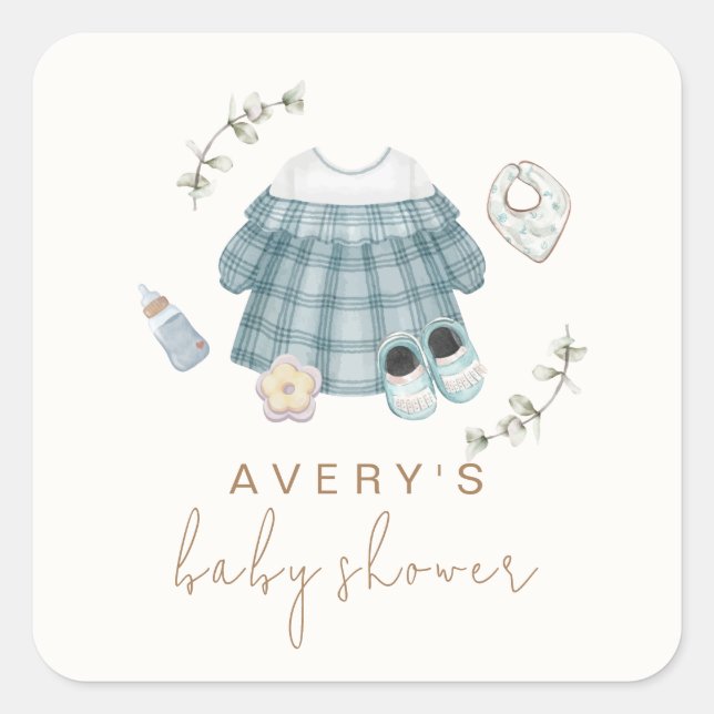 Minimal Modern Boho Clothes Pattern Baby Shower Square Sticker (Front)