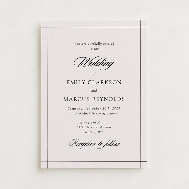 Minimal modern border ivory wedding invitation (Creator Uploaded)