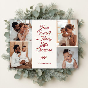 Minimal Modern Bow 4 Photo Merry Little Christmas Holiday Card