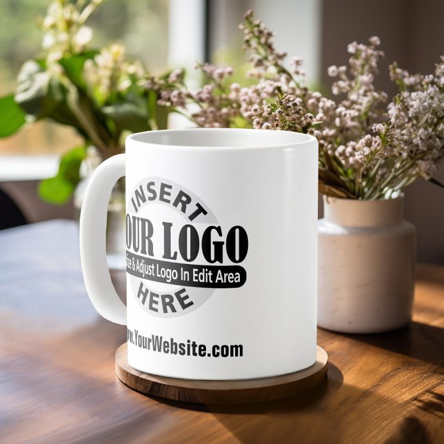 Minimal Modern Business Add Logo Text White Coffee Mug (Mug template with a Place for your logo and website or other text)