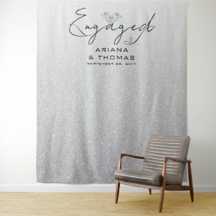 Minimal Modern Calligraphy Engagement Backdrop Tapestry
