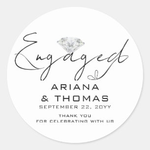 Minimal Modern Calligraphy Engagement Party Classic Round Sticker