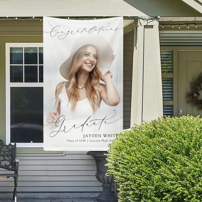 Minimal Modern Chic Script Photo Graduation Party Banner (Minimal Modern Chic Script Photo Graduation Party Banner)