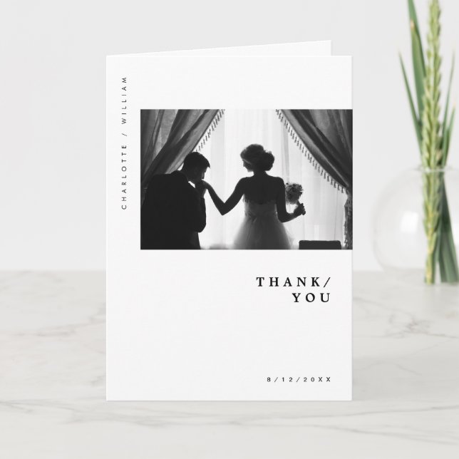 Minimal Modern Chic Typography Photo Wedding Thank You Card (Front)