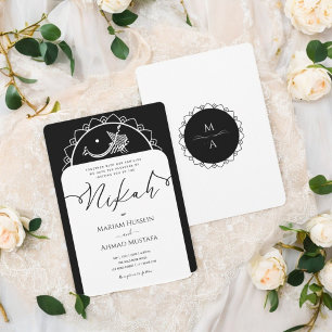 Minimal Modern Chick Black and White Islamic Nikah Invitation
