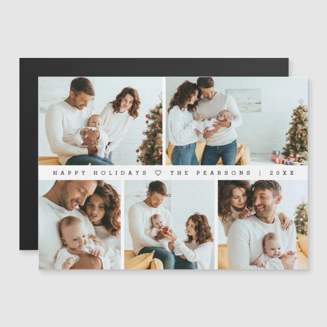 Minimal Modern Christmas Family Portraits Collage Magnetic Invitation (Front/Back)