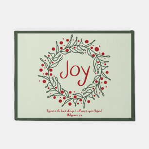 Minimal Modern Christmas Joy Wreath w/ Scripture Doormat