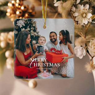 Minimal Modern Classic Family Photo Christmas Ceramic Ornament