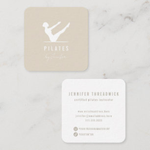 Minimal Modern Cream Beige Female Logo Pilates Square Business Card