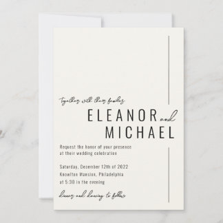 Minimal Modern Cream Simple Typography Wedding Invitation