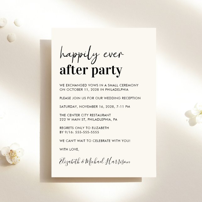 Minimal Modern Cream Wedding Reception Invitation (An chic Happily Ever After Party invitation for your wedding celebration)