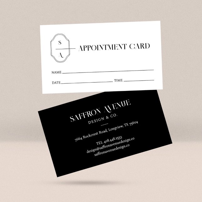 Minimal Modern Custom Monogram Black & White Appointment Card (Creator Uploaded)