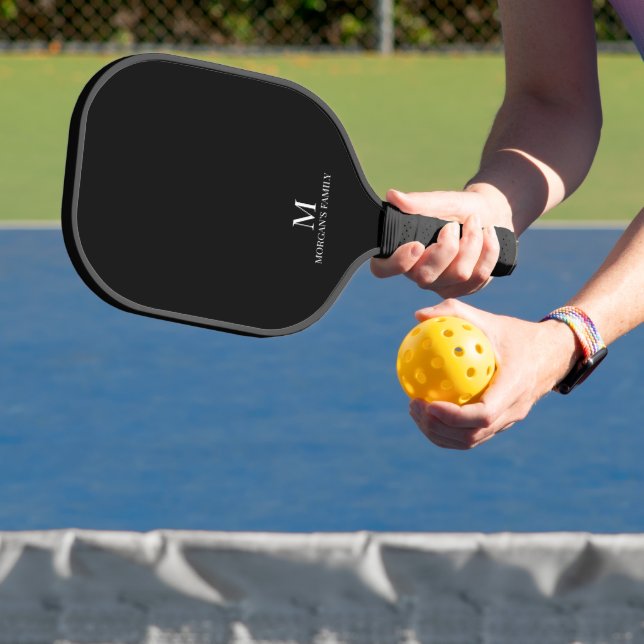 Minimal Modern Custom Monogram Name Black & White Pickleball Paddle (Insitu)