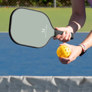 Minimal Modern Custom Monogram Name Sage Green Pickleball Paddle