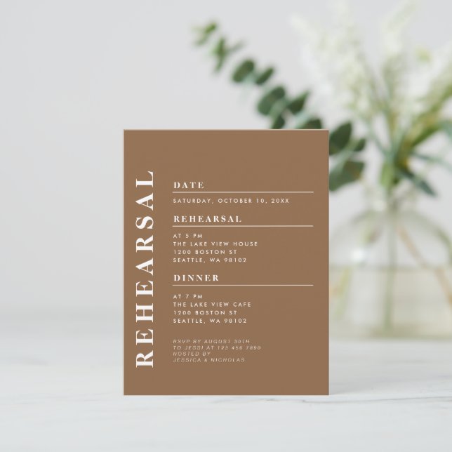 Minimal Modern Dark Taupe Rehearsal Dinner Elegant Invitation (Standing Front)