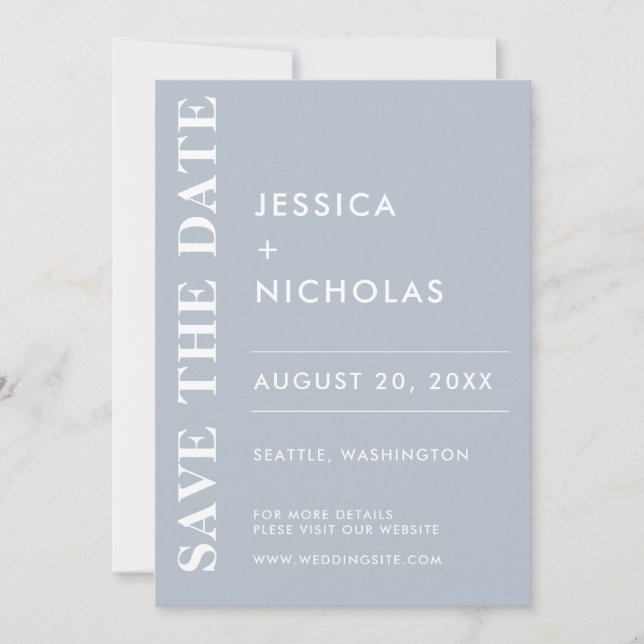 Minimal Modern Dusty Blue Elegant Wedding Save The Date (Front)