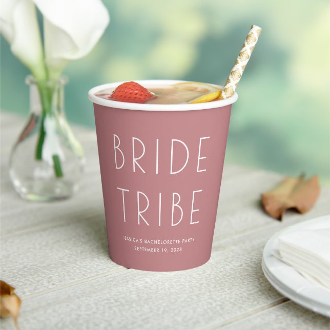 Minimal Modern Dusty Rose Bride Tribe Bachelorette Paper Cups (Insitu)