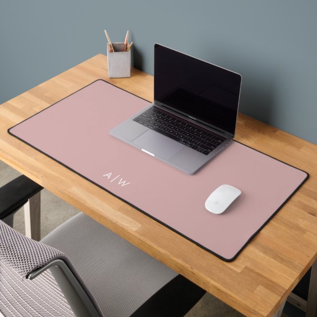 Minimal Modern Dusty Rose Monogram Initials Office Desk Mat (Office 2)