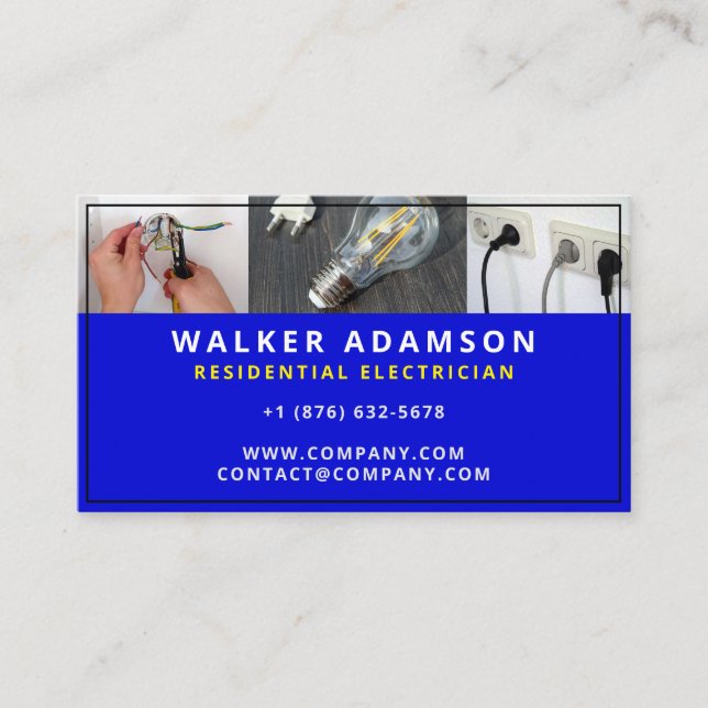 Minimal & Modern Electrician Lightning Bulb Business Card (Front)