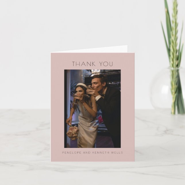 Minimal Modern Elegant Dusty Blush Wedding Custom Thank You Card (Front)