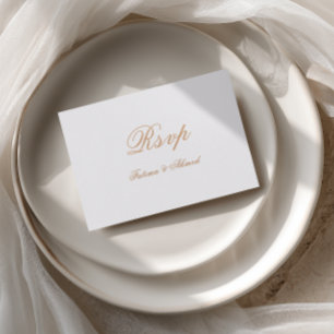Minimal Modern Elegant Gold Stylish Script Wedding RSVP Card