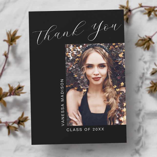 Minimal Modern Elegant Script 1 Photo Graduation Thank You Card (Creator Uploaded)