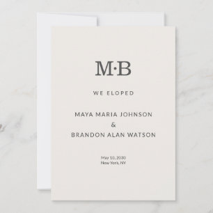Minimal Modern Elopement Announcement Card