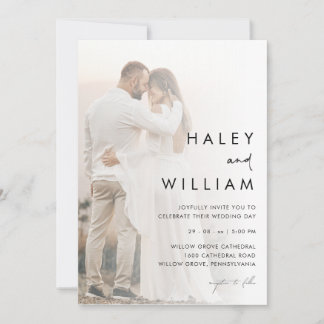 Minimal Modern Faded Photo Elegant Wedding Invitation