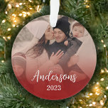 Minimal Modern Family Photo Christmas Custom Name Ornament<br><div class="desc">Minimal Modern Family Photo Christmas Custom Name and Year design with elegant script. Personalize with your photos,  name and year. Original and unique design by Golden Bloom Home.</div>