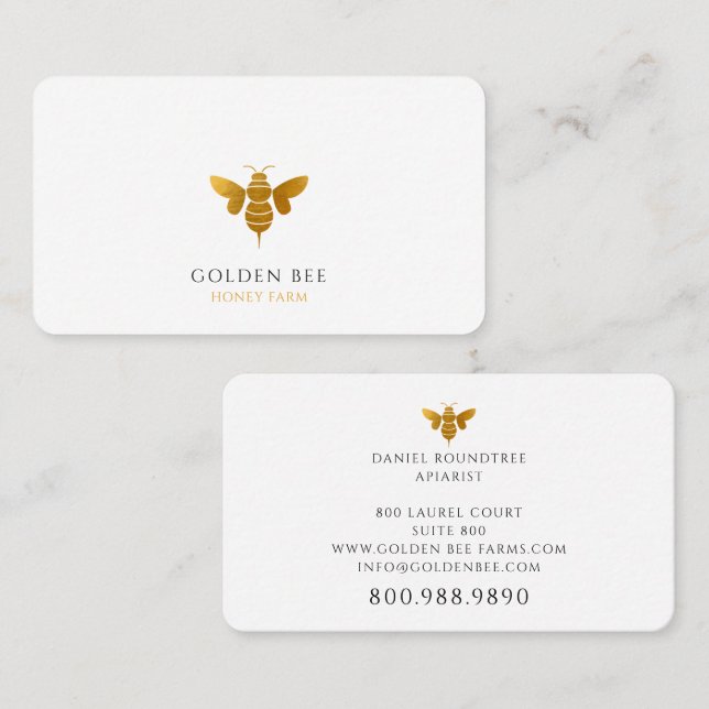 Minimal Modern Faux Gold Bee Honey Bee Business Card (Front/Back)
