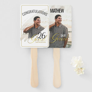Minimal Modern Faux Gold Frame Photo Grad Party Hand Fan