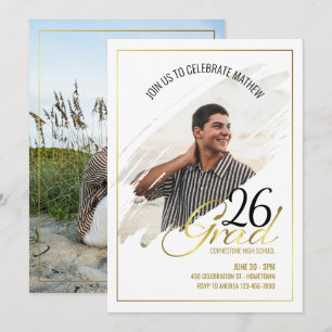 Minimal Modern Faux Gold Frame Photo Grad Party  Invitation